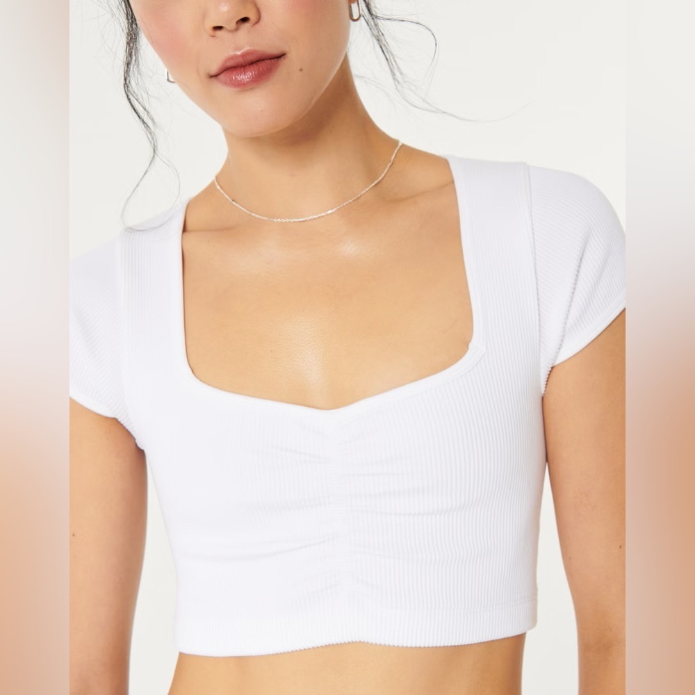 GILLY HICKS RIBBED SEAMLESS FABRIC CINCHED TOP White Size cds